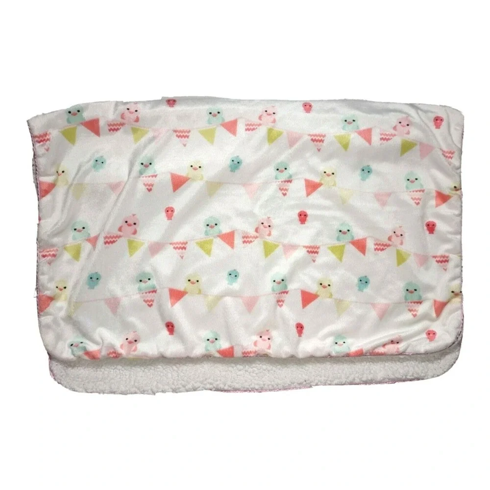 SL Home Fashions White Birds Flag Line Blanket‎ White Sherpa Pink Girl RN 119741